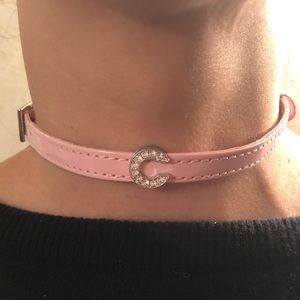 Baby pink patent leather Initial C dog collar choker necklace